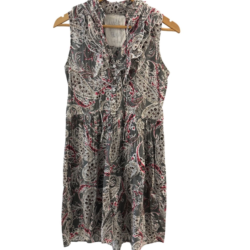 Cino Paisley Sleeveless Dress Women Small Grey Red Excellent Boho Ruffle Neck